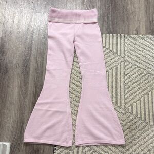 Pink Rib Waist Flare Pants